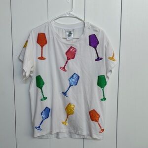 Queen of Sparkles Colorful Sequin Wine Glass T-Shirt